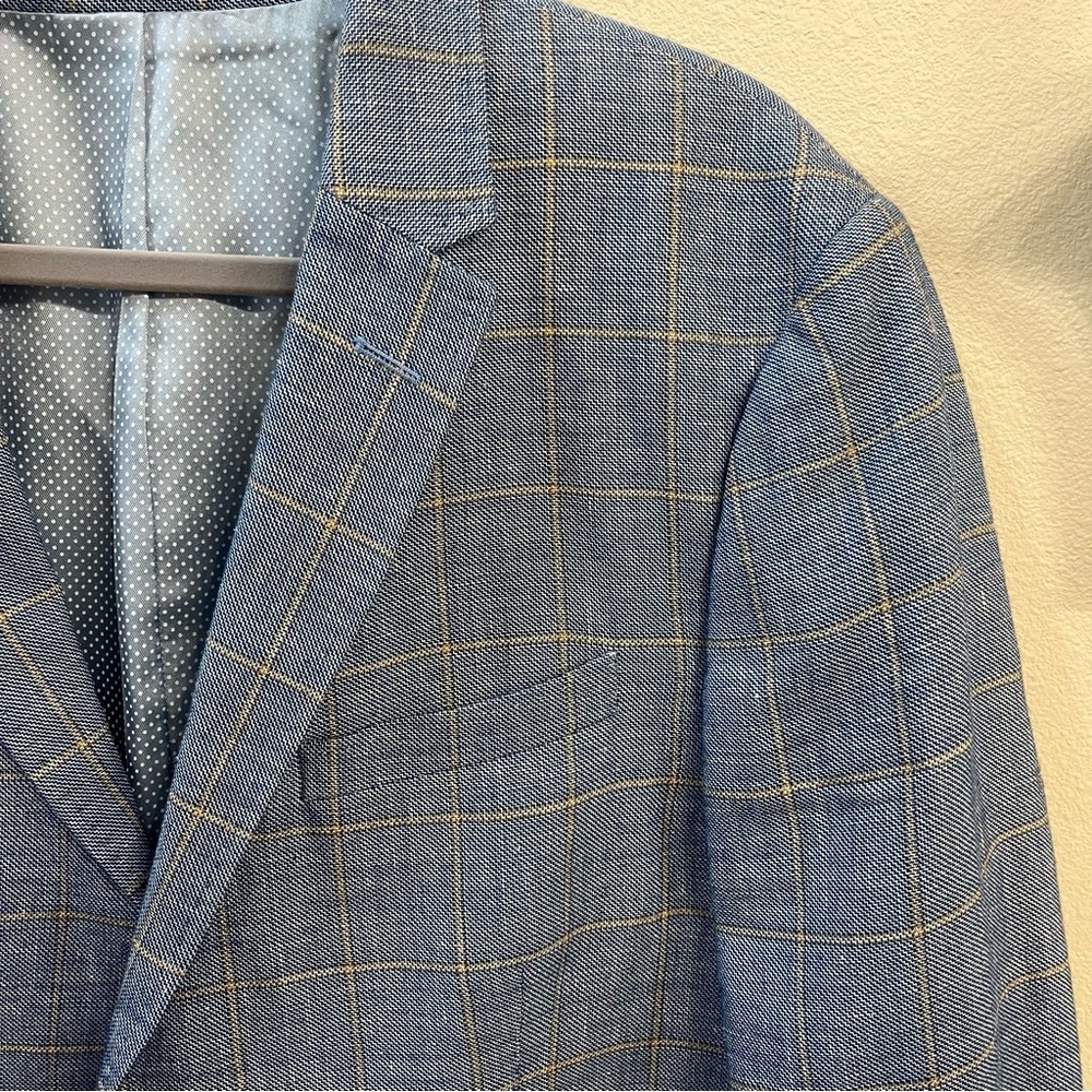 SAND Blazer Sz 46US Angelico Wool Linen Blue Windowpane Plaid Sport Coat - Picture 5 of 11